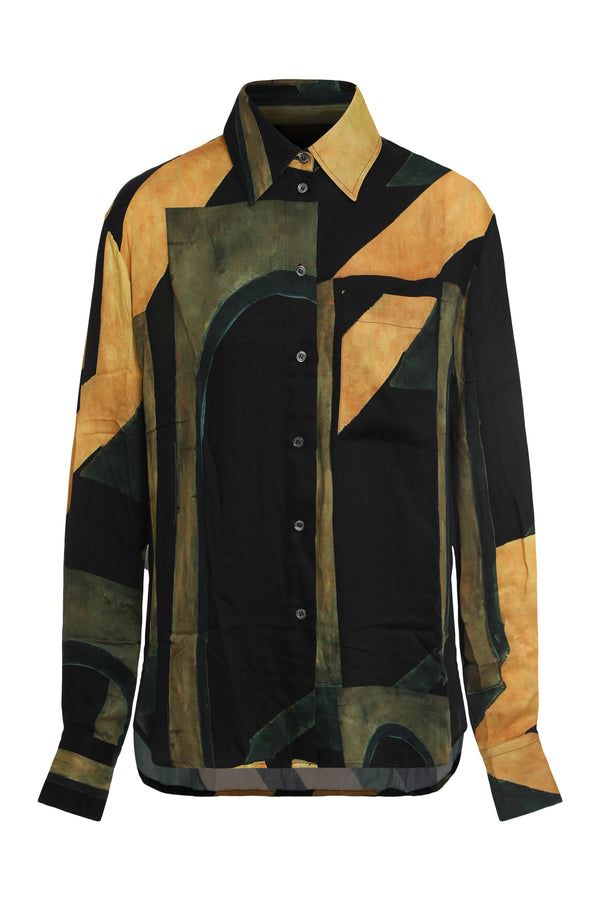 Printed Long-Sleeved Viscose Shirt Black