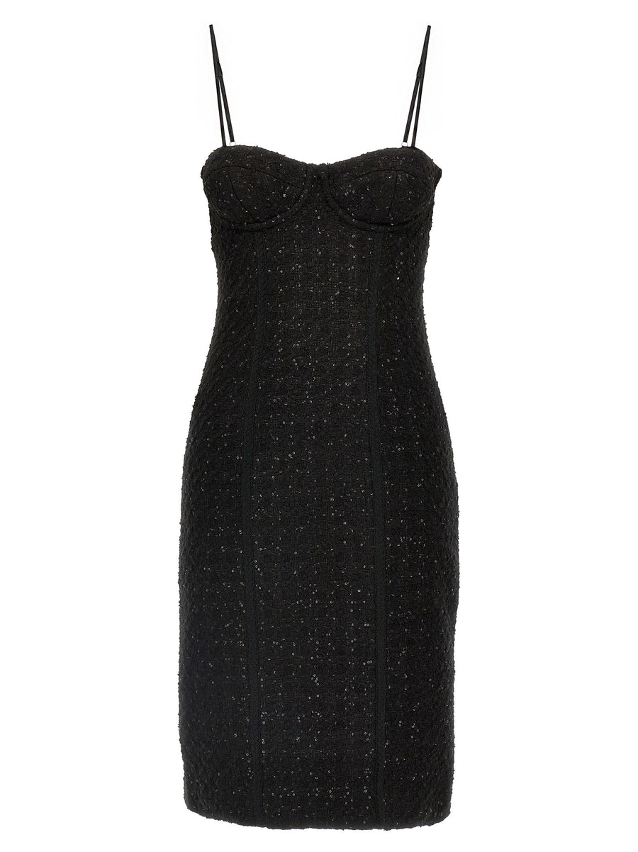 Rotate Birger Christensen Sequin-Embellished Bouclé Dress — Black