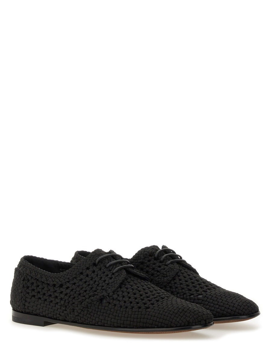 Woven Fabric Derby Shoe Black Viscose Lace-up