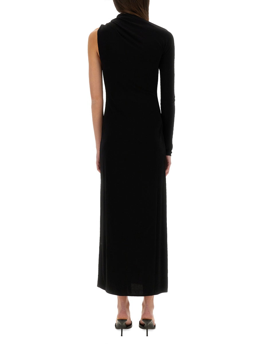 Long One-Shoulder Dress Black Viscose