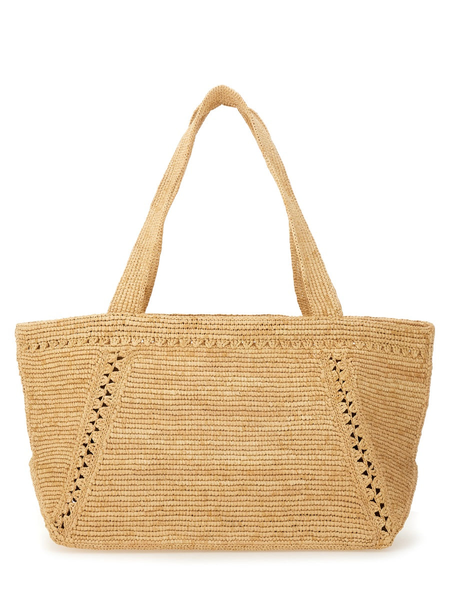 Large Trapeze Tote Bag Beige Raphia Handbags