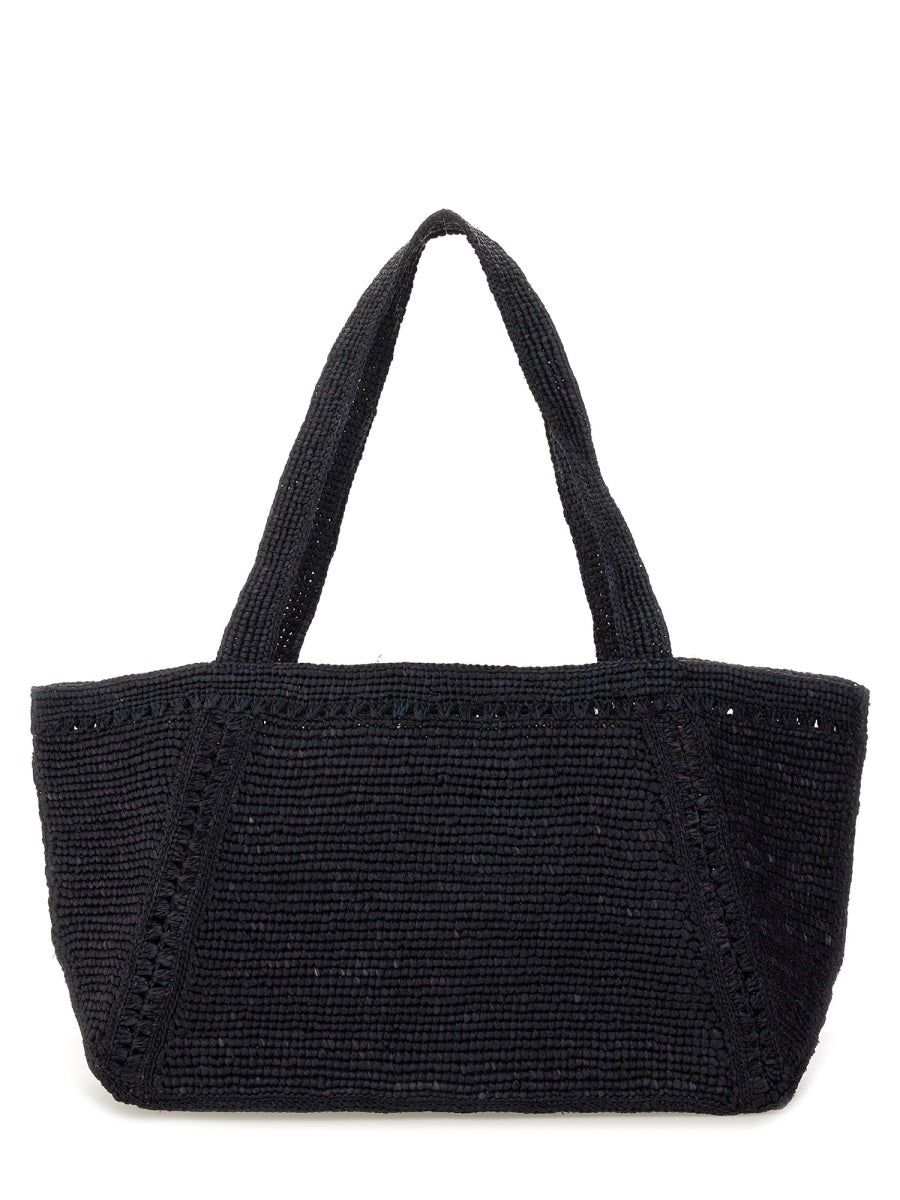 Large Trapeze Tote Bag Blue Raphia Handbags