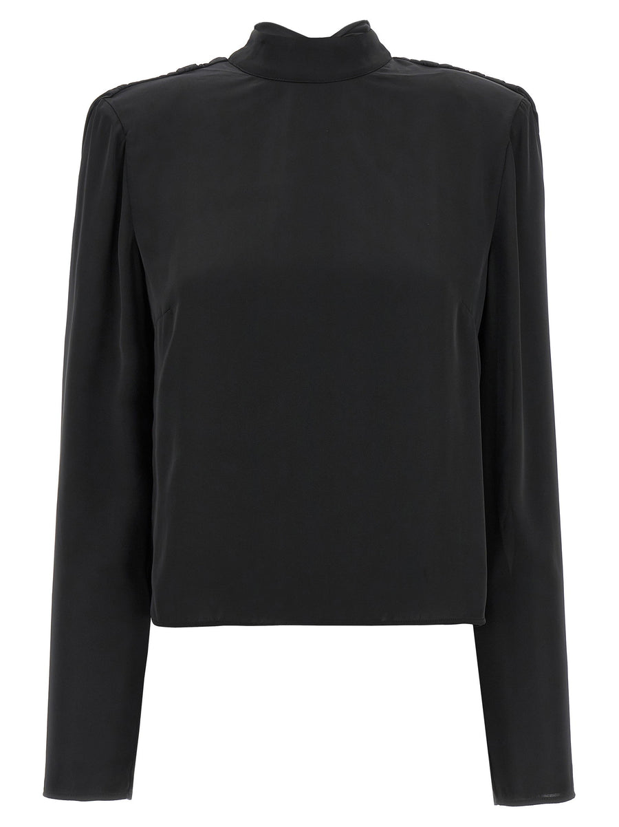 Rotate Birger Christensen Satin Draped Back Blouse — Black