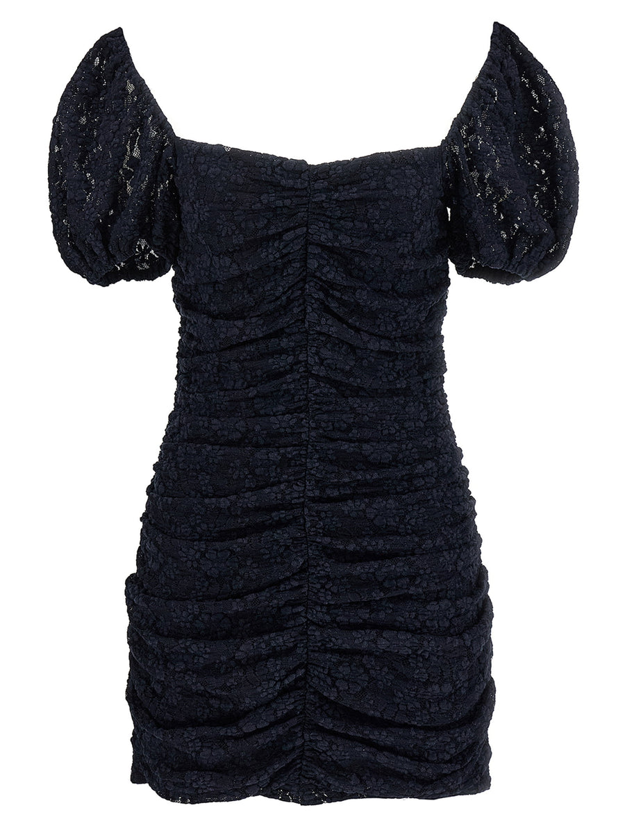 Rotate Birger Christensen Ruched Lace Mini Dress — Black