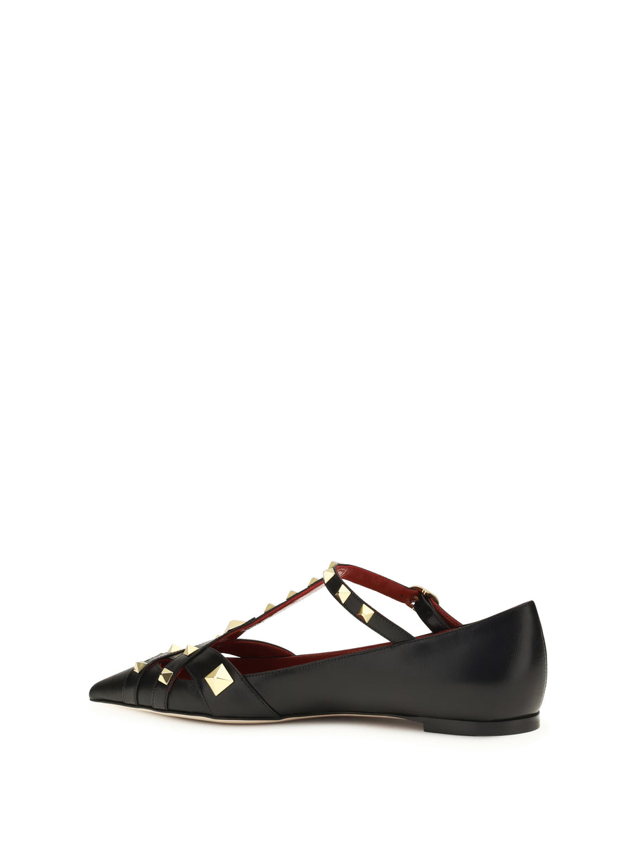 Ballerina Flats Studdy Kidskin Black Goatskin Shoes