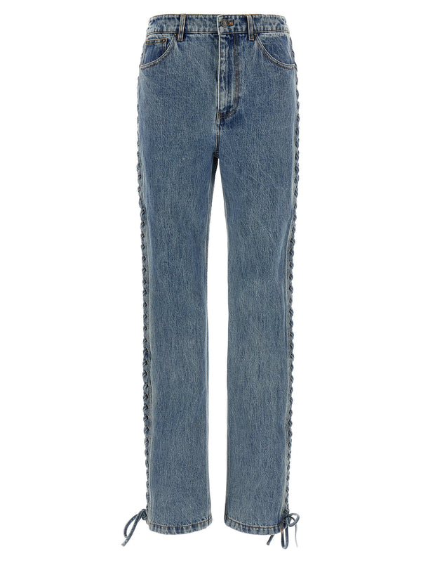 Rotate Birger Christensen Laced Straight-Leg Jeans — Blue