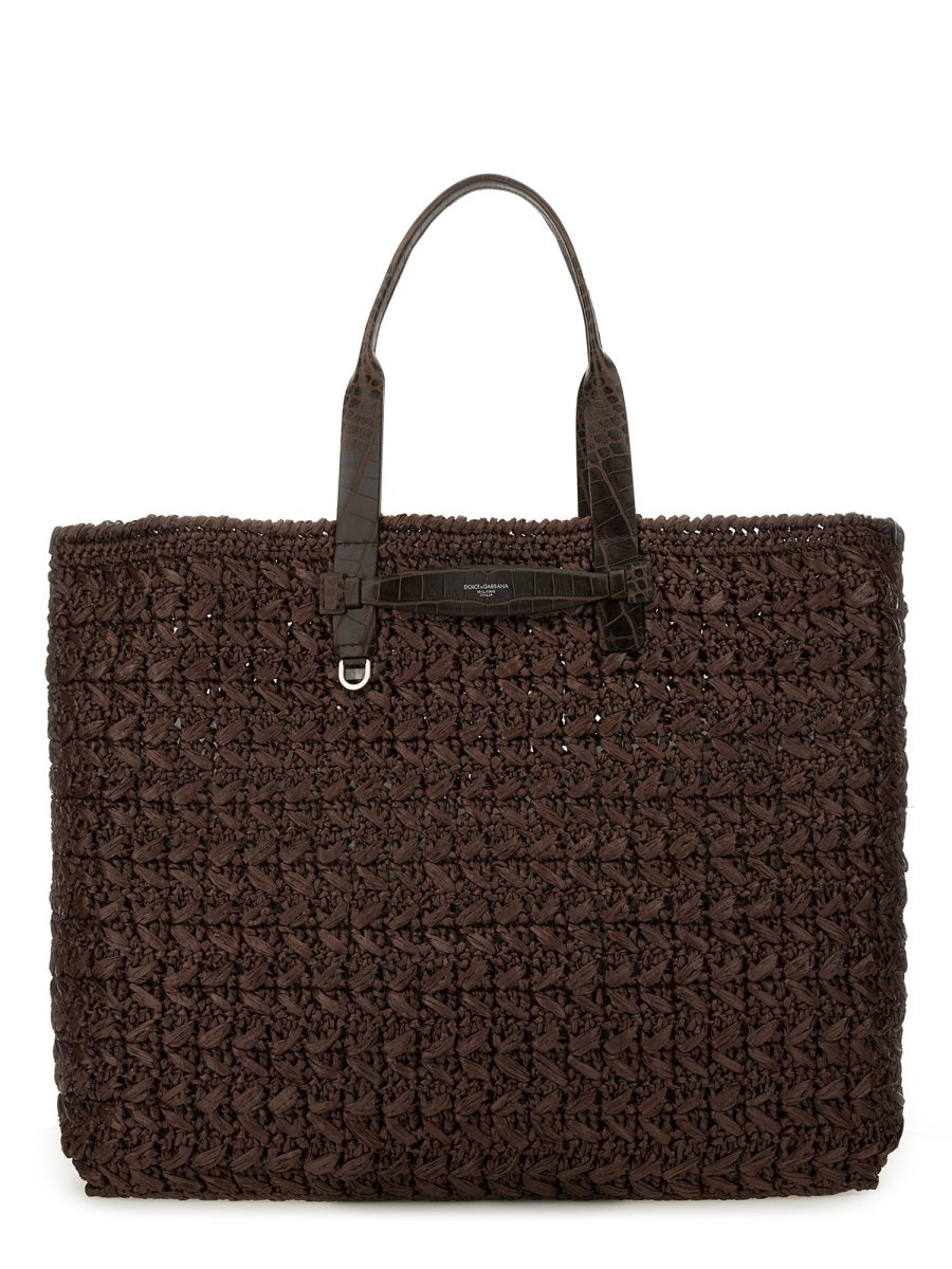 Woven Mesh Shopping Bag Brown Viscose Leather Handbags