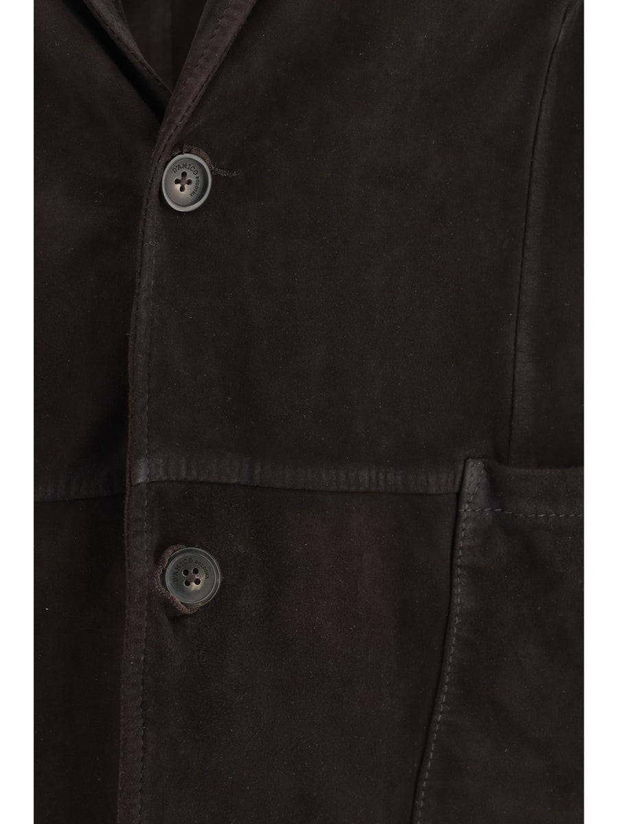 Jacket Single-Breasted Suede Brown Lambskin Leather