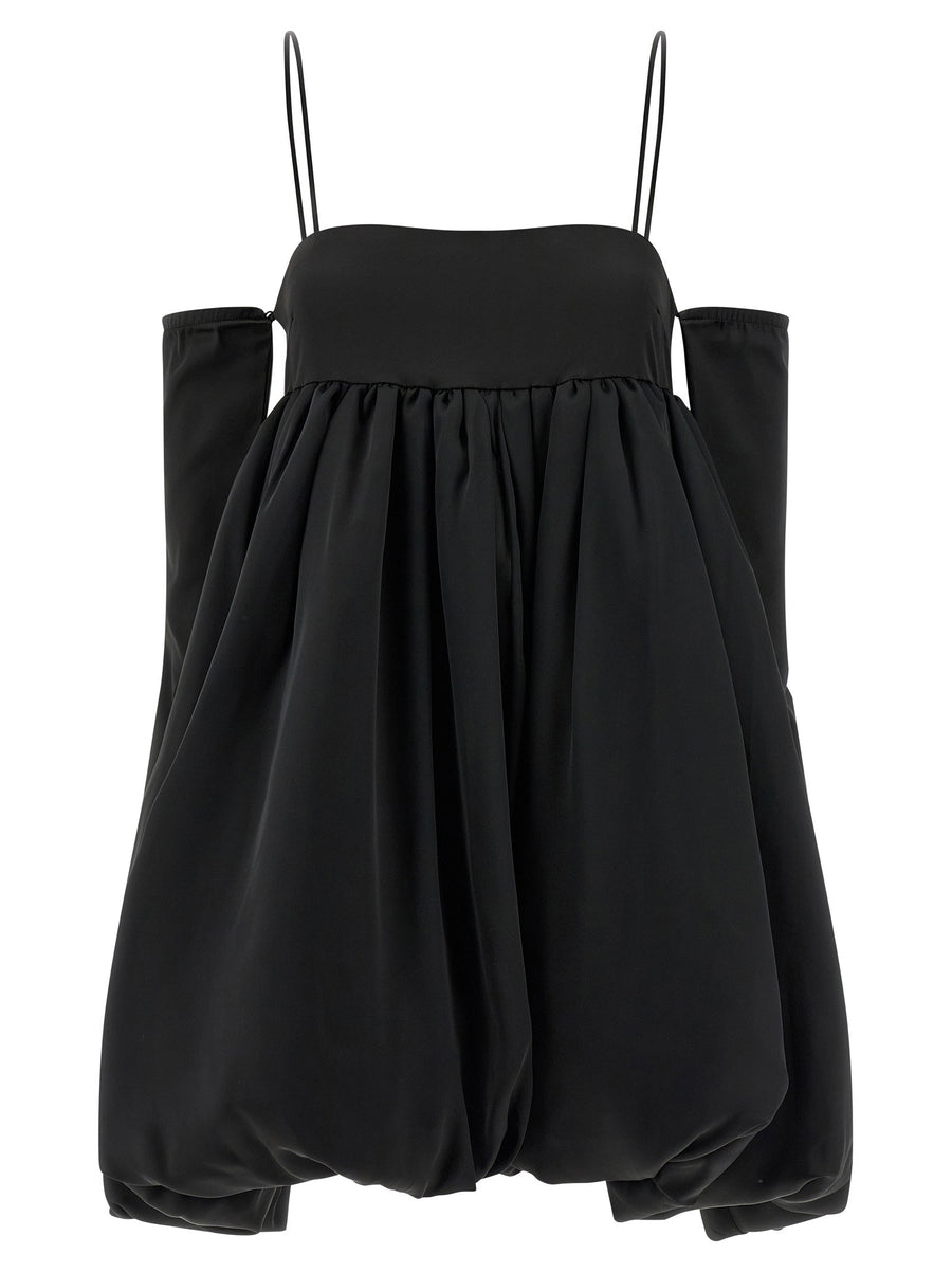 Rotate Birger Christensen Satin Balloon Silhouette Dress — Black