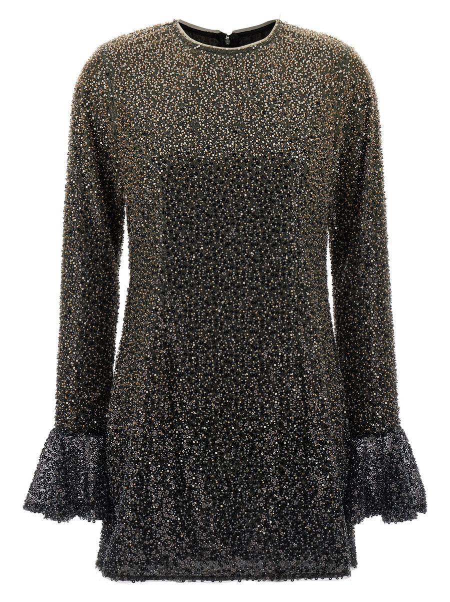 Rotate Birger Christensen Beaded Sequin Appliqué Dress — Charcoal