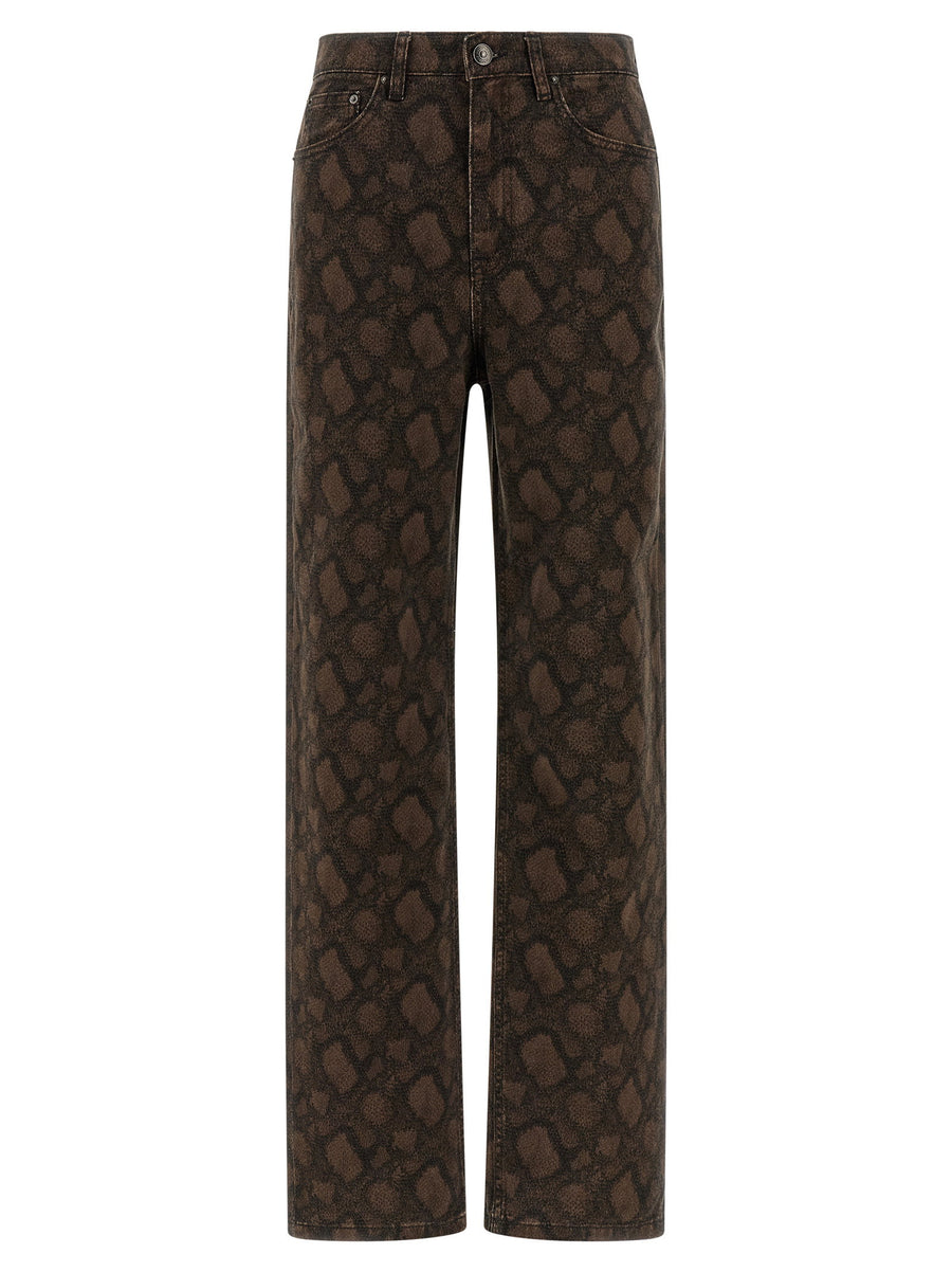 Rotate Birger Christensen Animal Print Cotton Jeans — Brown