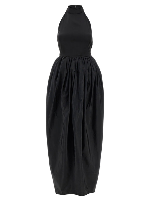 Rotate Birger Christensen Satin Taffeta Halter Maxi Dress — Black