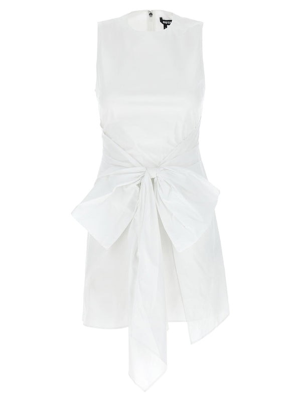 Rotate Birger Christensen Bow-Front Cotton Poplin Dress — White
