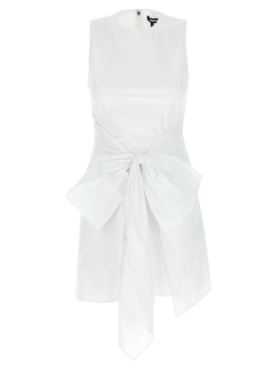 Rotate Birger Christensen Bow-Front Cotton Poplin Dress — White
