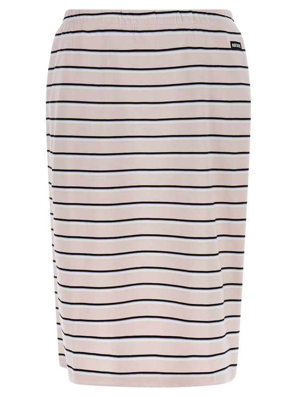 Rotate Birger Christensen Striped Jersey Midi Skirt — Cream