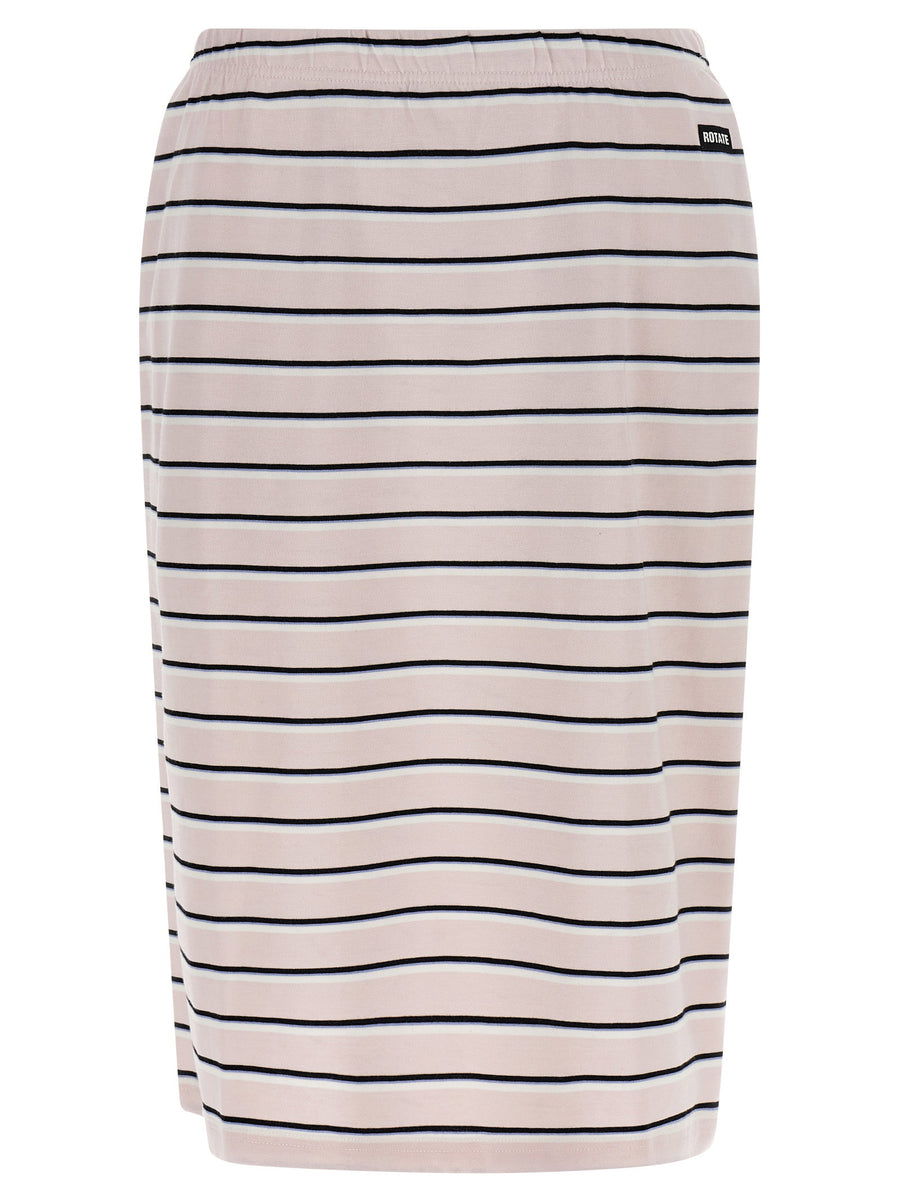 Rotate Birger Christensen Striped Jersey Midi Skirt — Cream