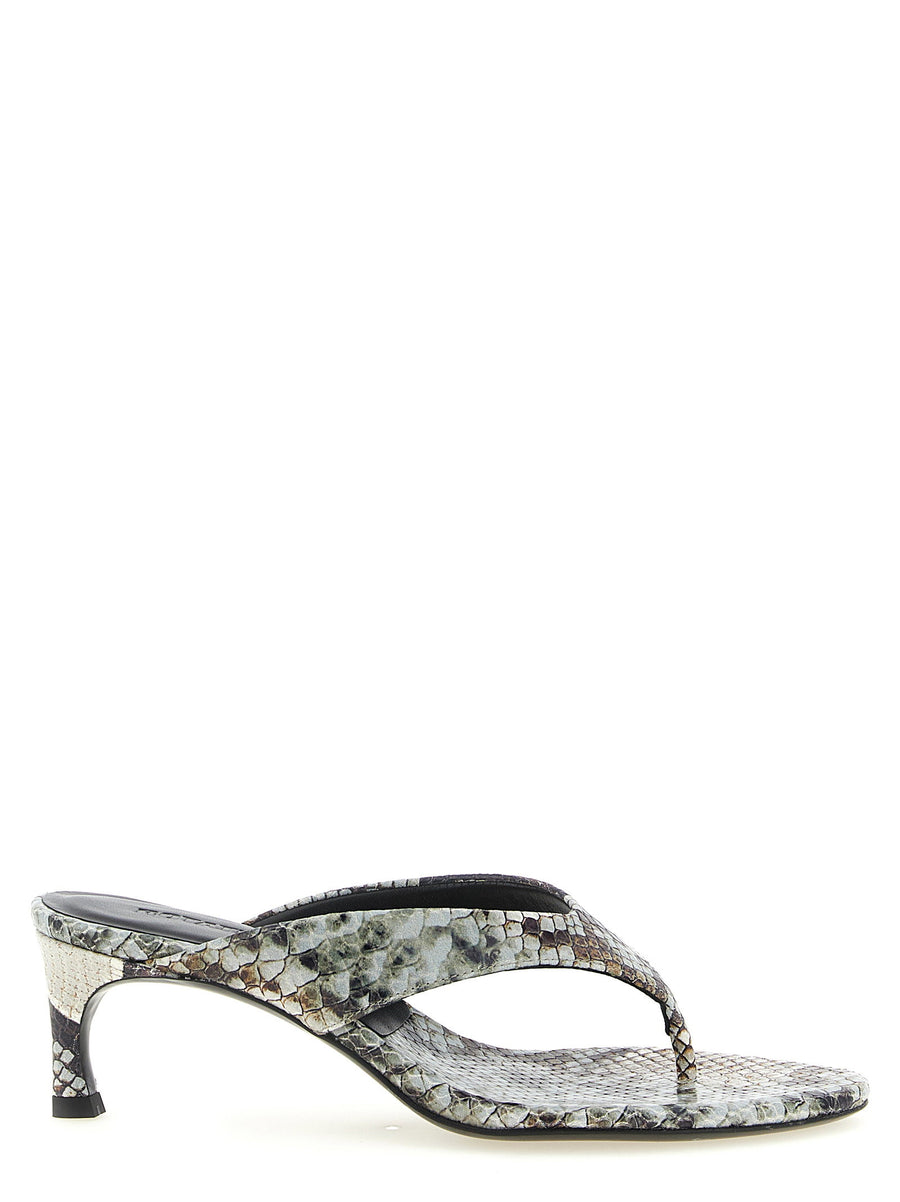 Rotate Birger Christensen Snake-Print Leather Mule — Gray
