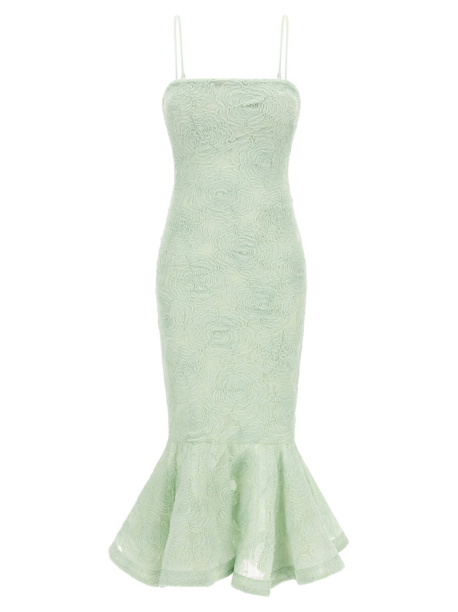 Rotate Birger Christensen Floral Mesh Flounce Dress — Sage Green