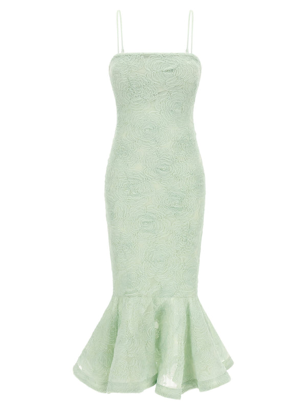 Rotate Birger Christensen Floral Mesh Flounce Dress — Sage Green