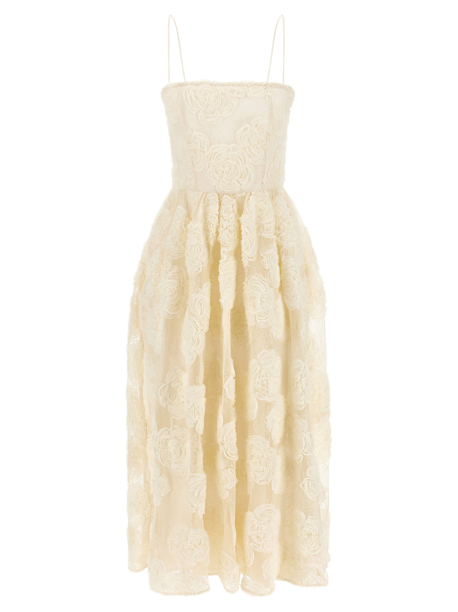 Rotate Birger Christensen Floral Mesh Dress — Cream