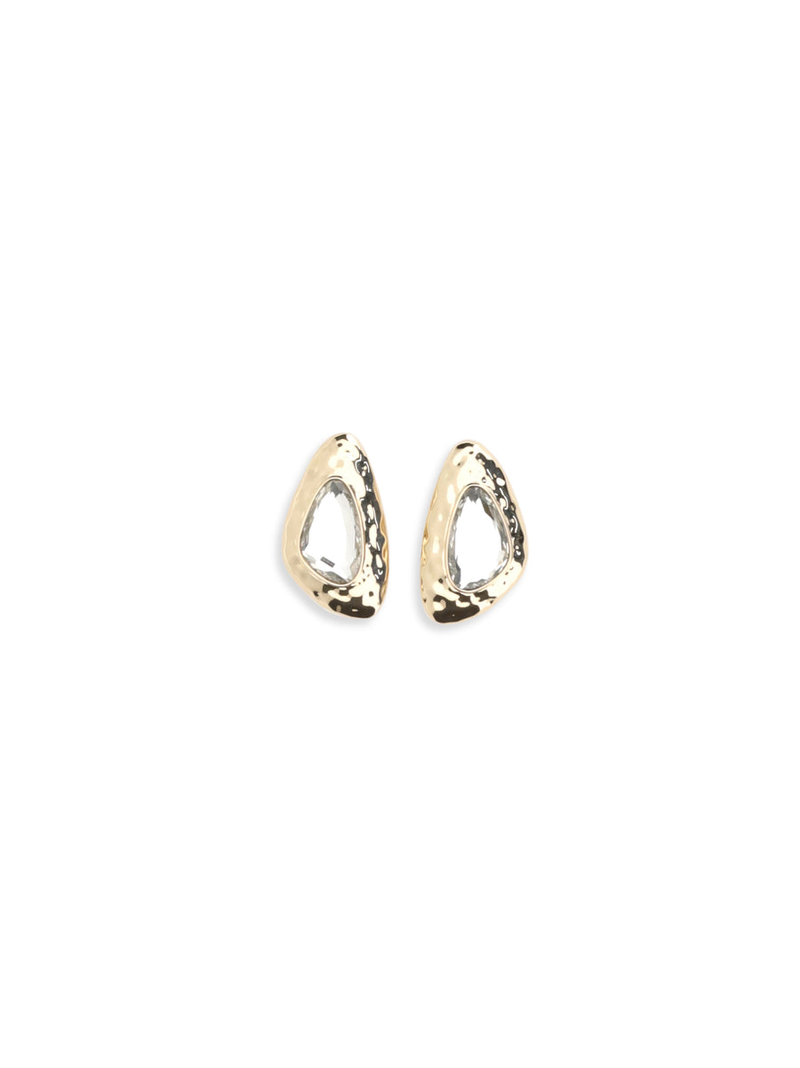Hammered Crystal Earrings Gold Brass