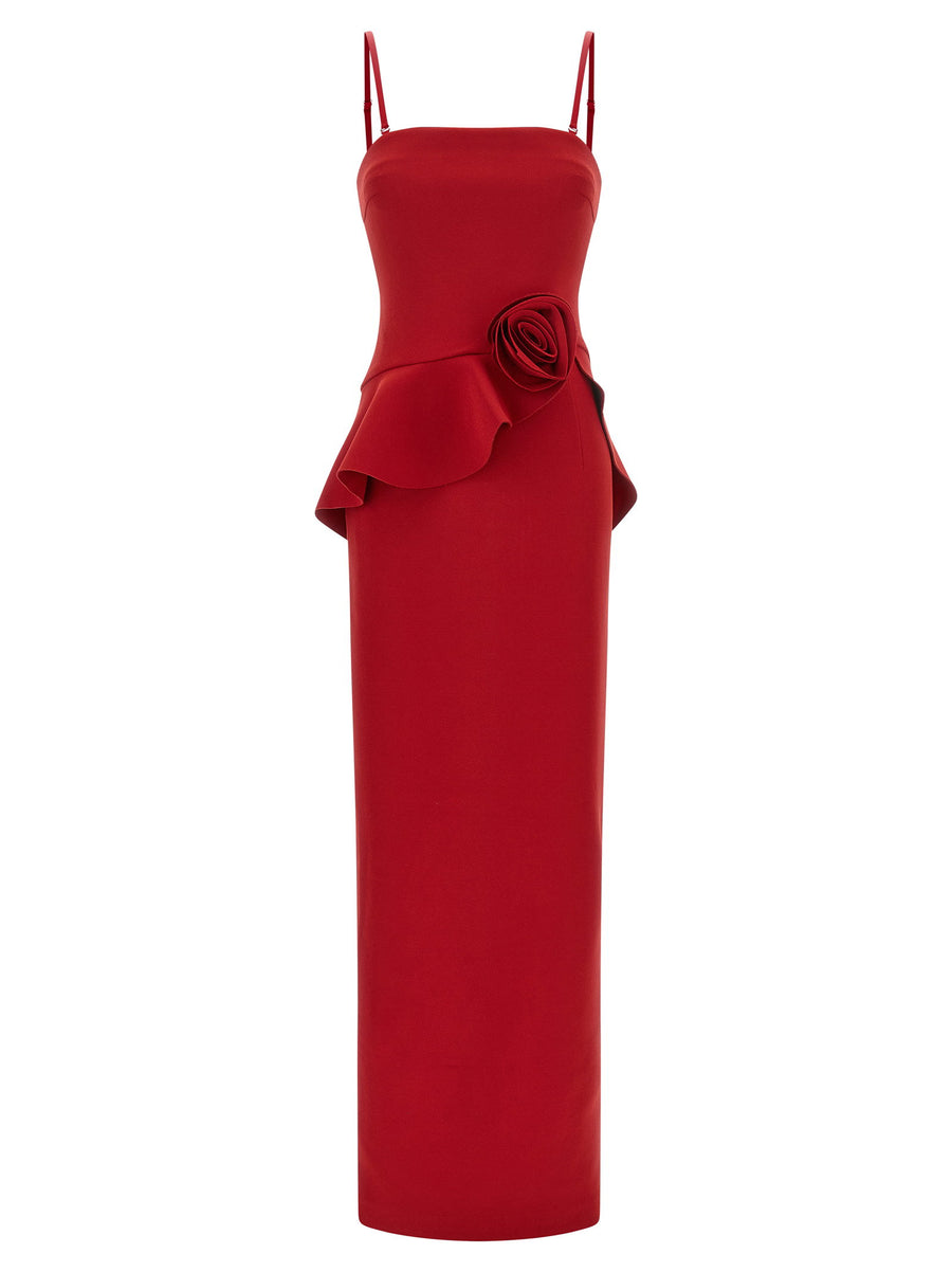 Rotate Birger Christensen 3D Floral Detail Dress — Red