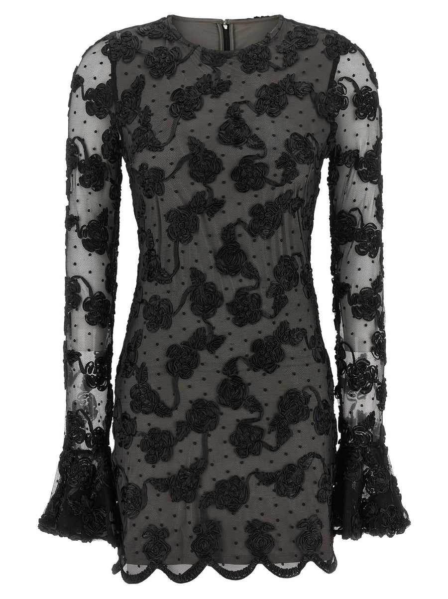 Rotate Birger Christensen 3D Floral Mesh Dress — Black