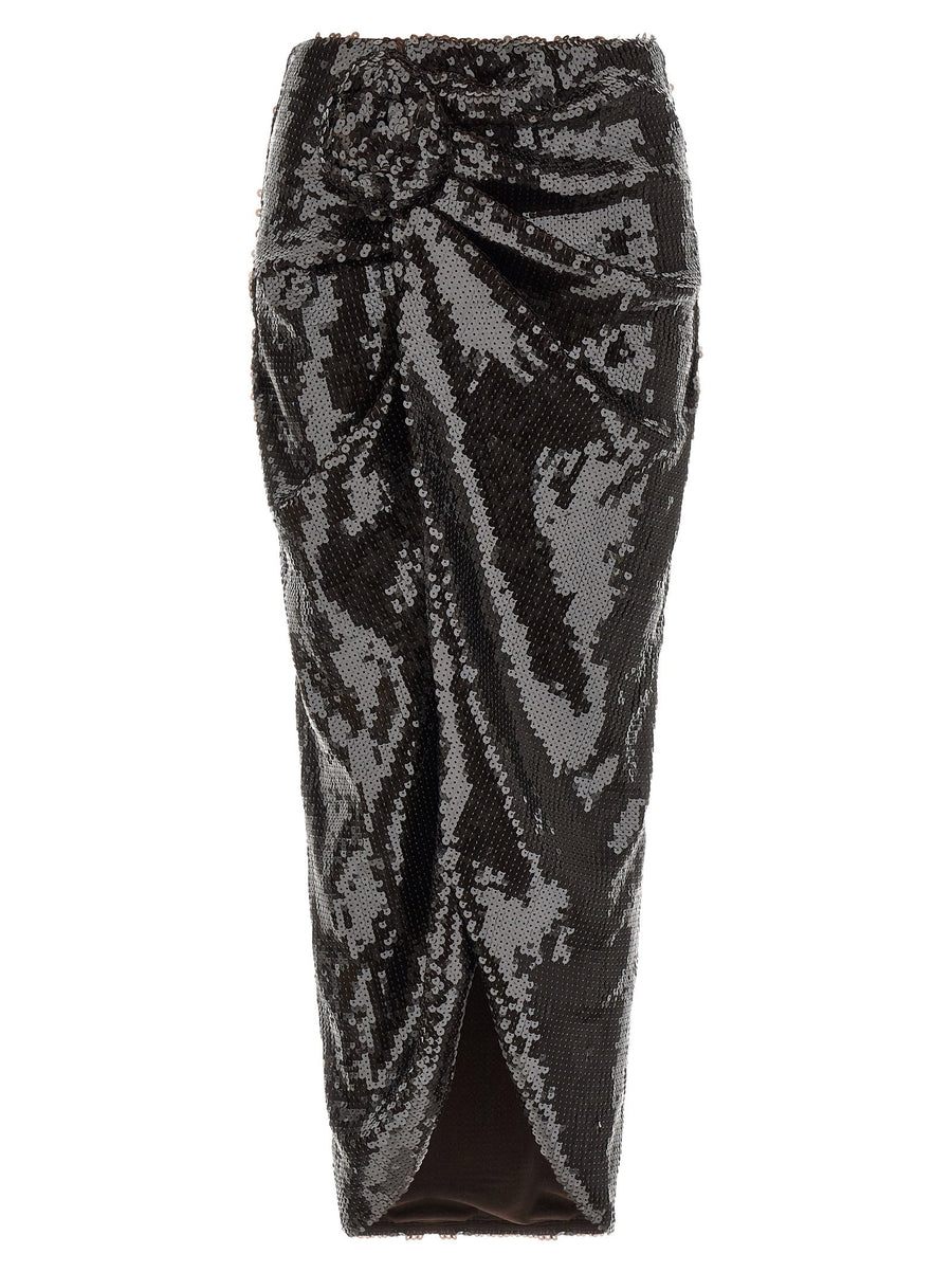 Rotate Birger Christensen Sequin Knot Skirt — Black