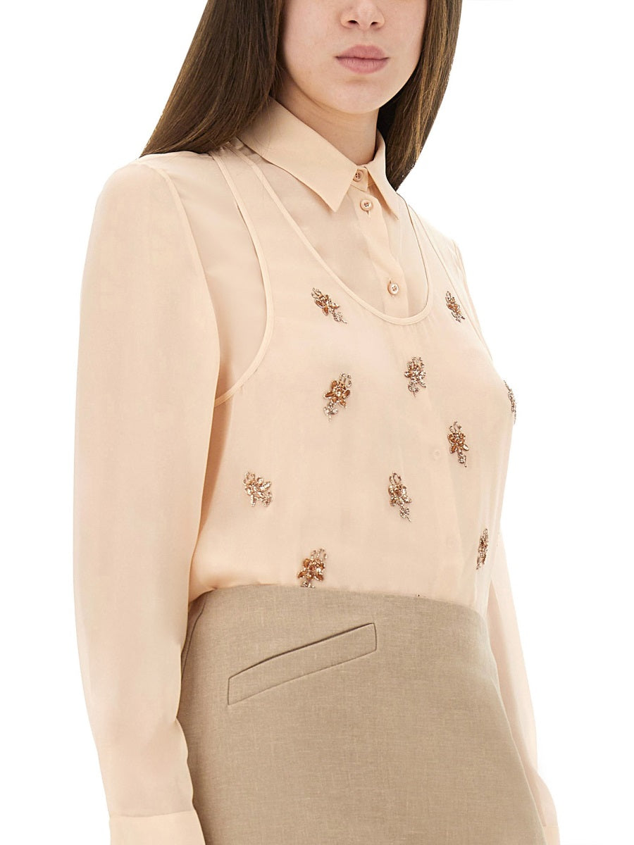 Top Embroidered Georgette Pink Silk Shirt