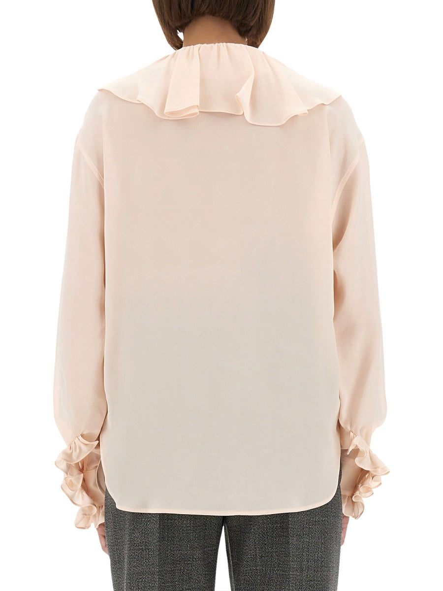 Shirt With Ruffles Pink Silk
