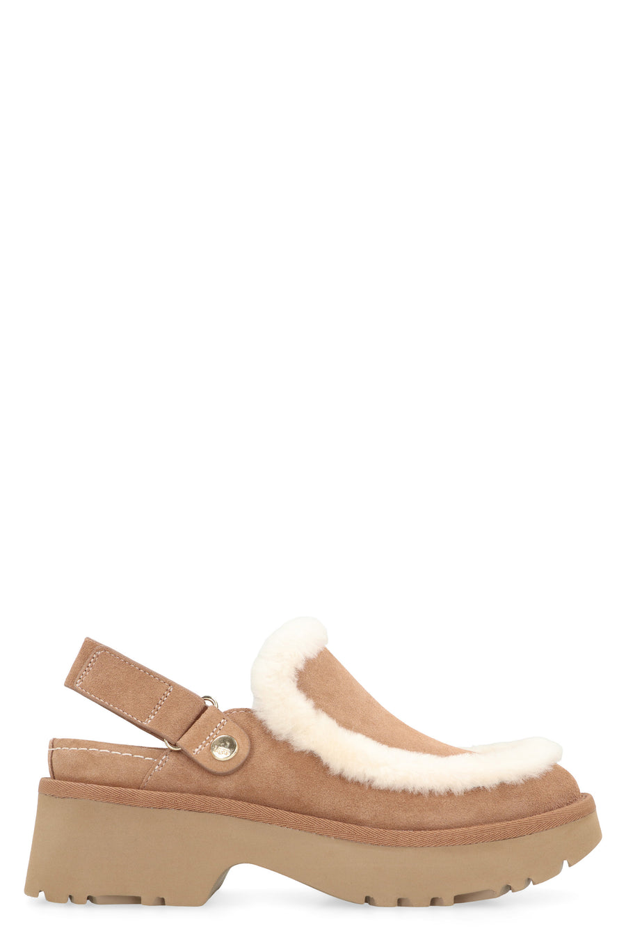 Esmee Suede Slippers With Lambskin Detail Brown Wool