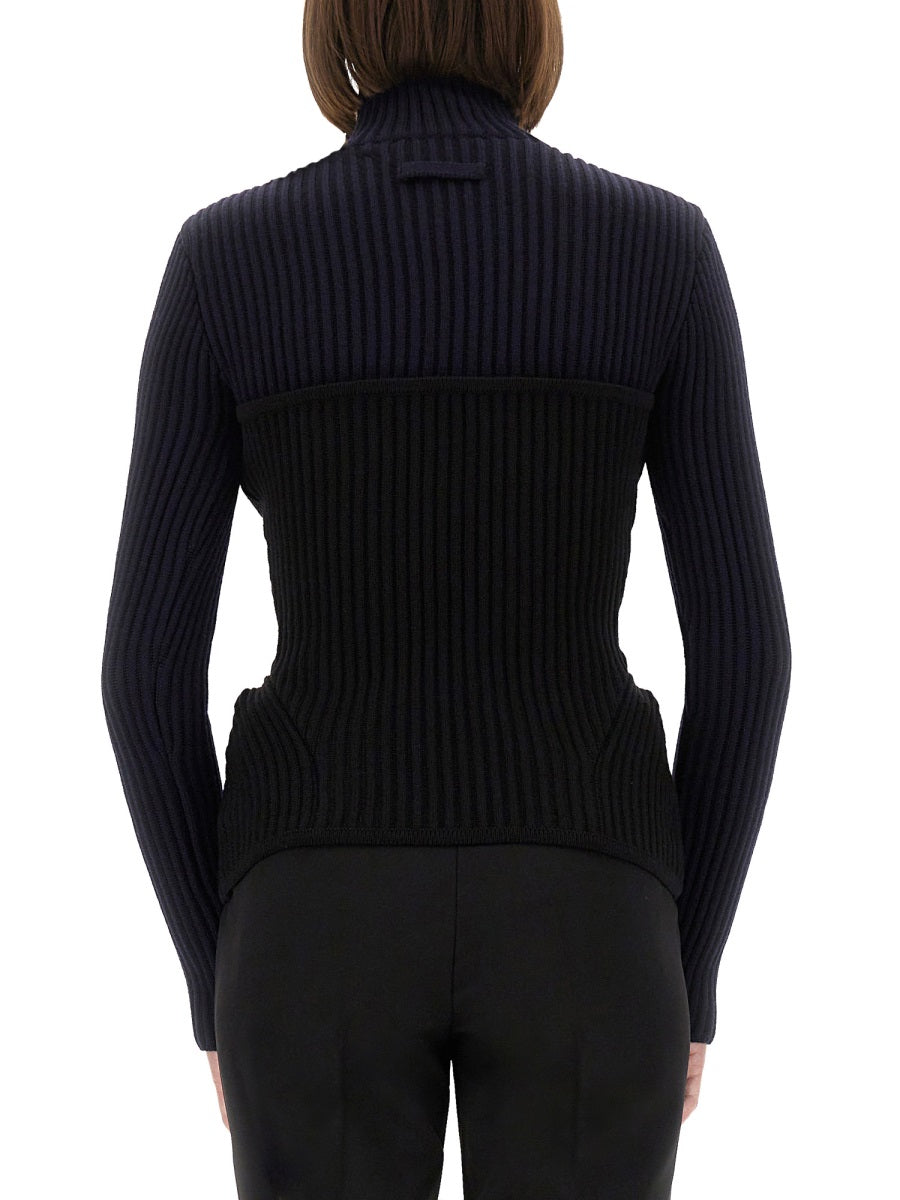 Shirt With Corset Blue Merino Wool Jumpers