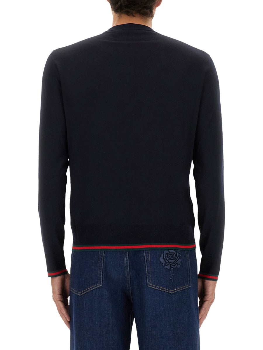 Sweater Web Pattern Blue Wool Jumpers