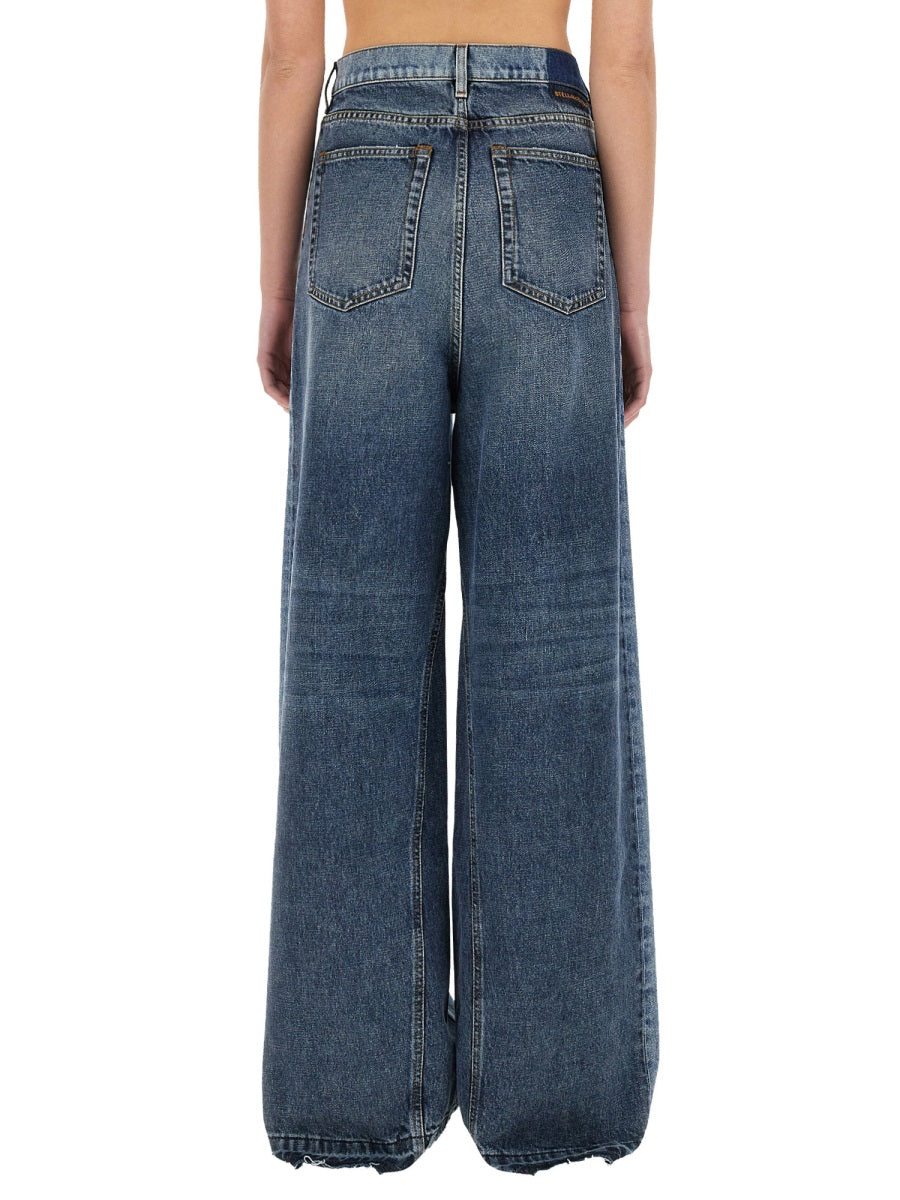 Wide-Leg Jeans With Contrasting Panels Denim Cotton