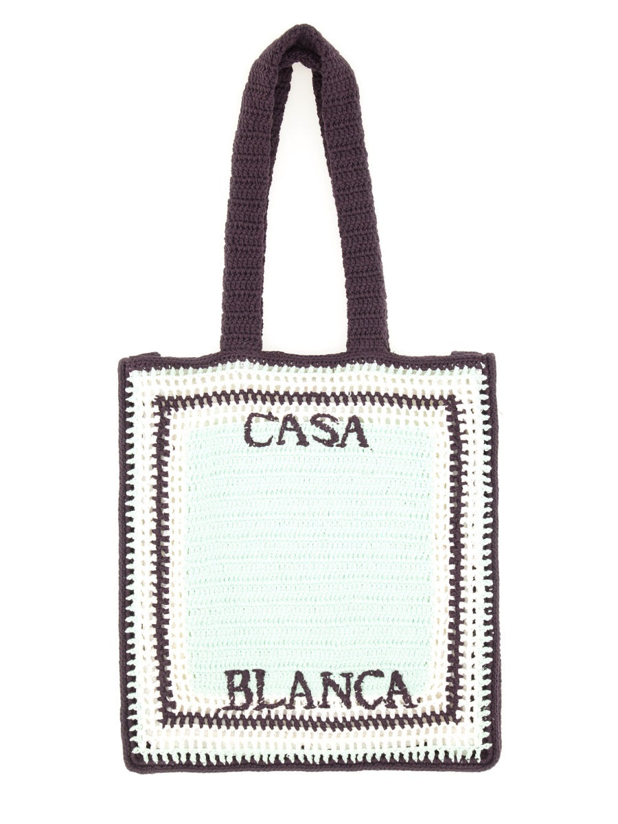 Crochet Bag With Logo Purple Cotton Handbags