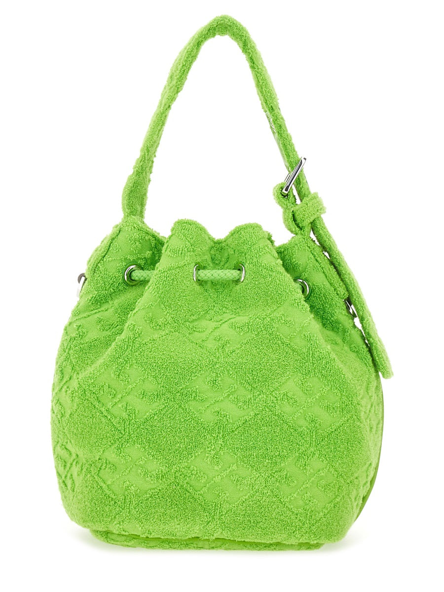 T Monogram Mini Bucket Bag Green Cotton Handbags