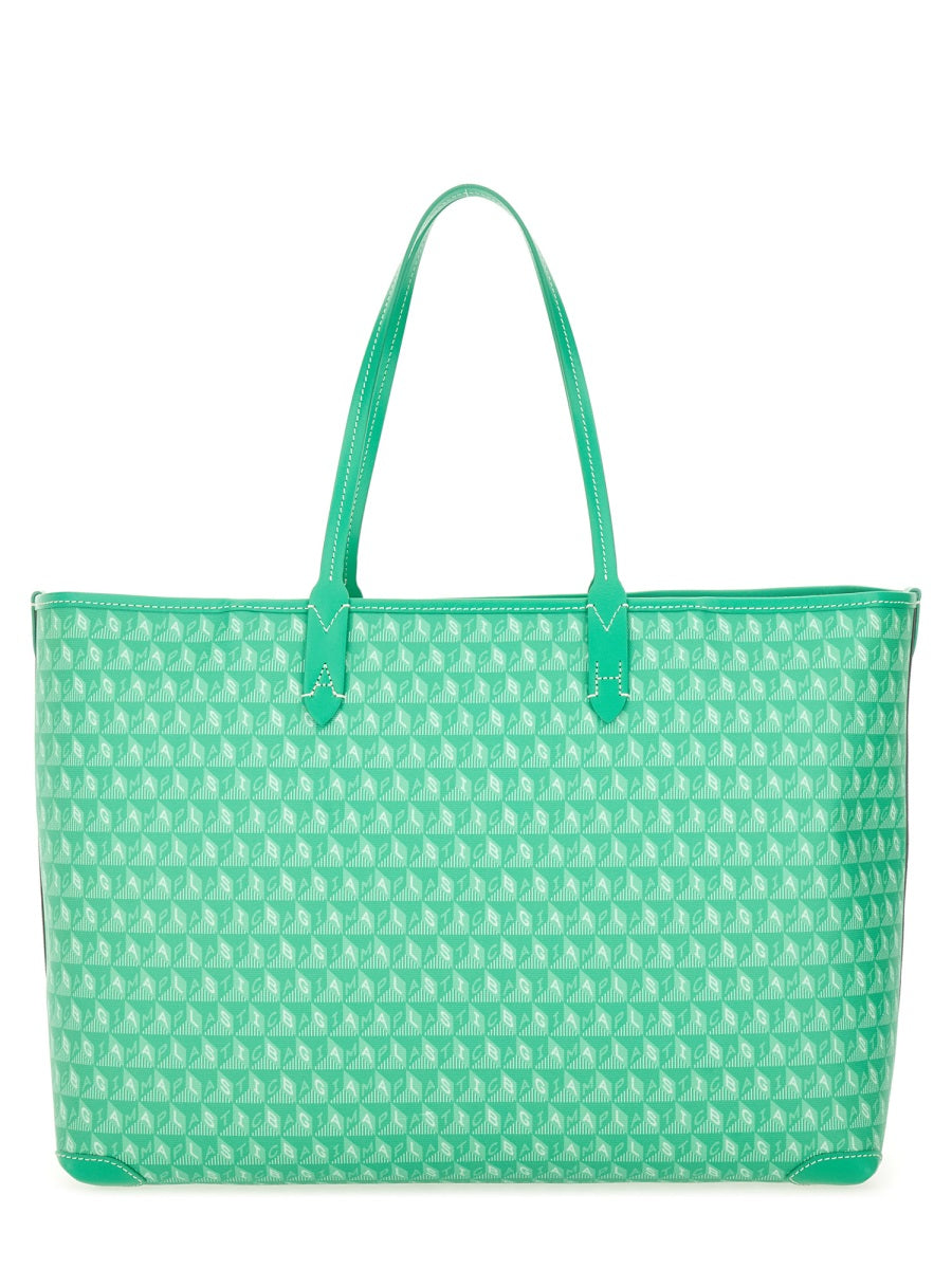 Tote Bag With I Am A Plastic Pattern Green Cowhide - Bos Taurus Handbags