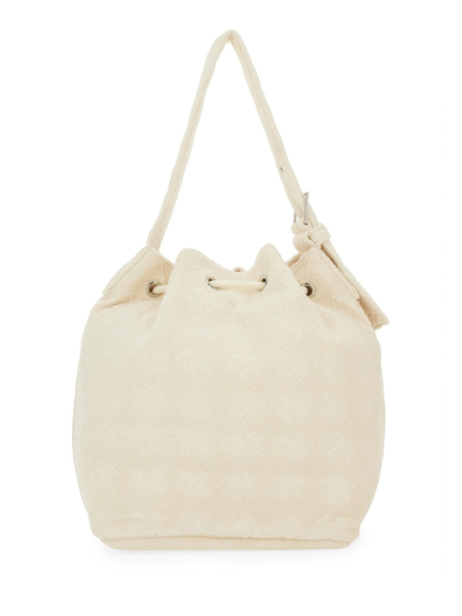 Oversized T Monogram Bucket Bag Ivory Cotton Polyamide Elastan Handbags