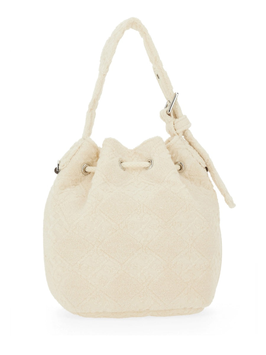 T Monogram Mini Bucket Bag Ivory Cotton Handbags