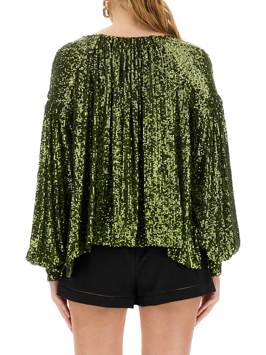 Sequin Blouse Green Polyester Shirt