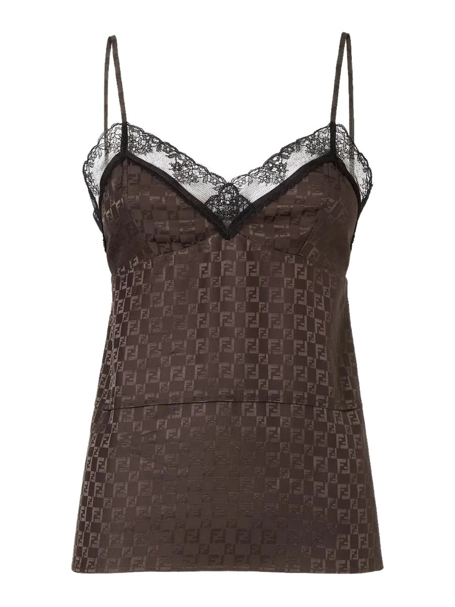 Top Jacquard Ff Brown Silk Tops