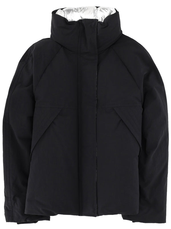 Crinkle Metallic Jacket Black Polyester Trench & Raincoats
