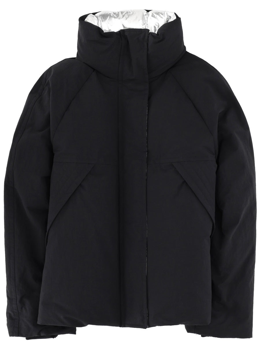 Crinkle Metallic Jacket Black Polyester Trench & Raincoats