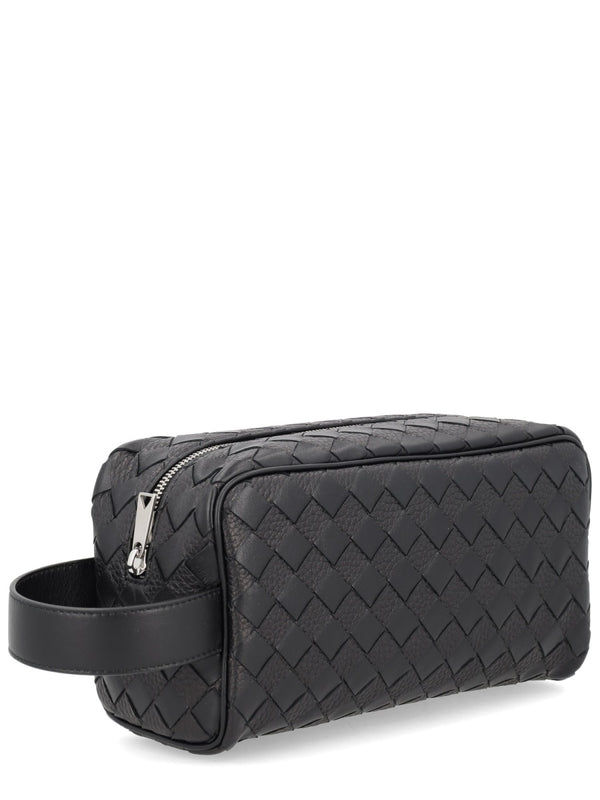Woven Leather Clutch Bag Black