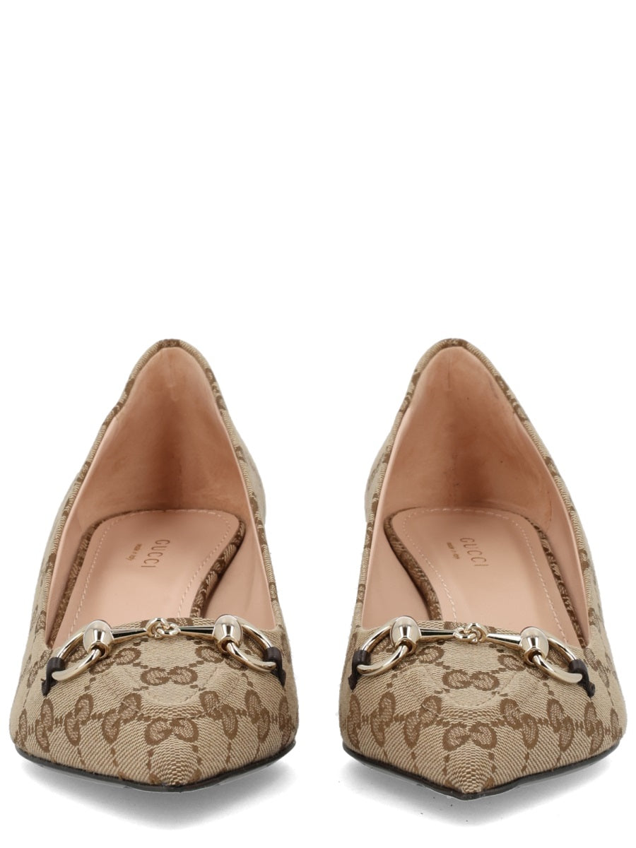 Pumps With Clamp Beige Canvas Polyester
