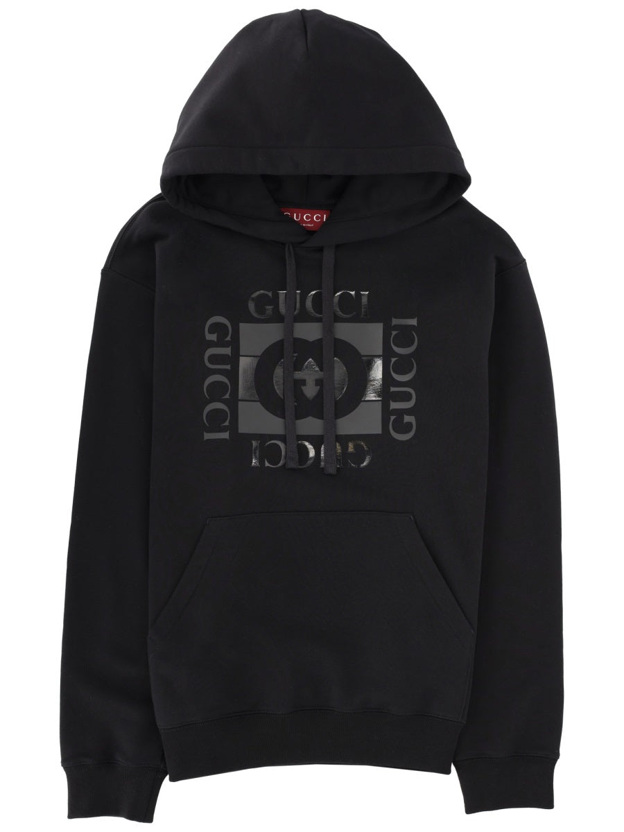 Sweatshirt With Logo Print Black Cotton Sweatshirts