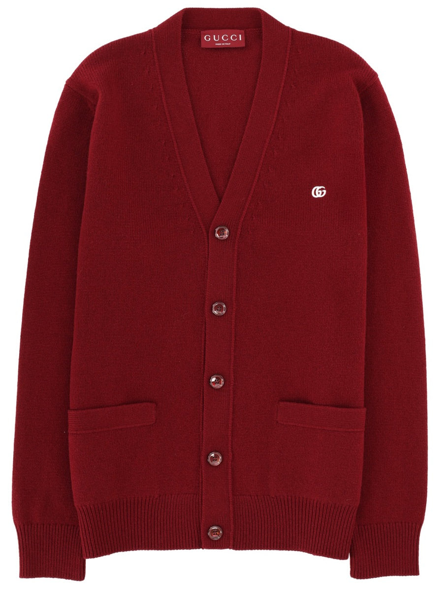 Logo Cardigan Bordeaux Wool And Cashmere Jumpers