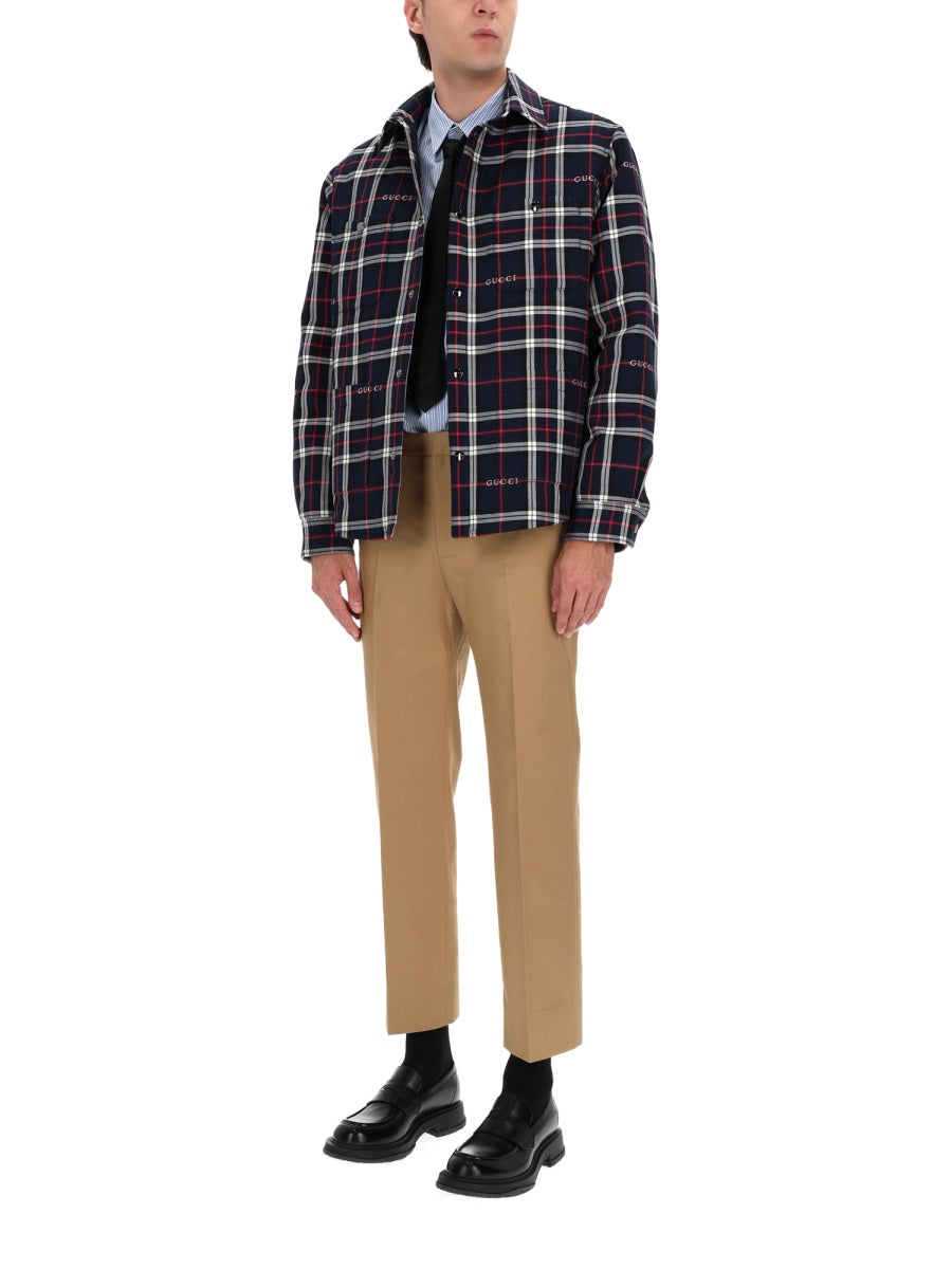 Overshirt With Logo Blue Cotton Jacket