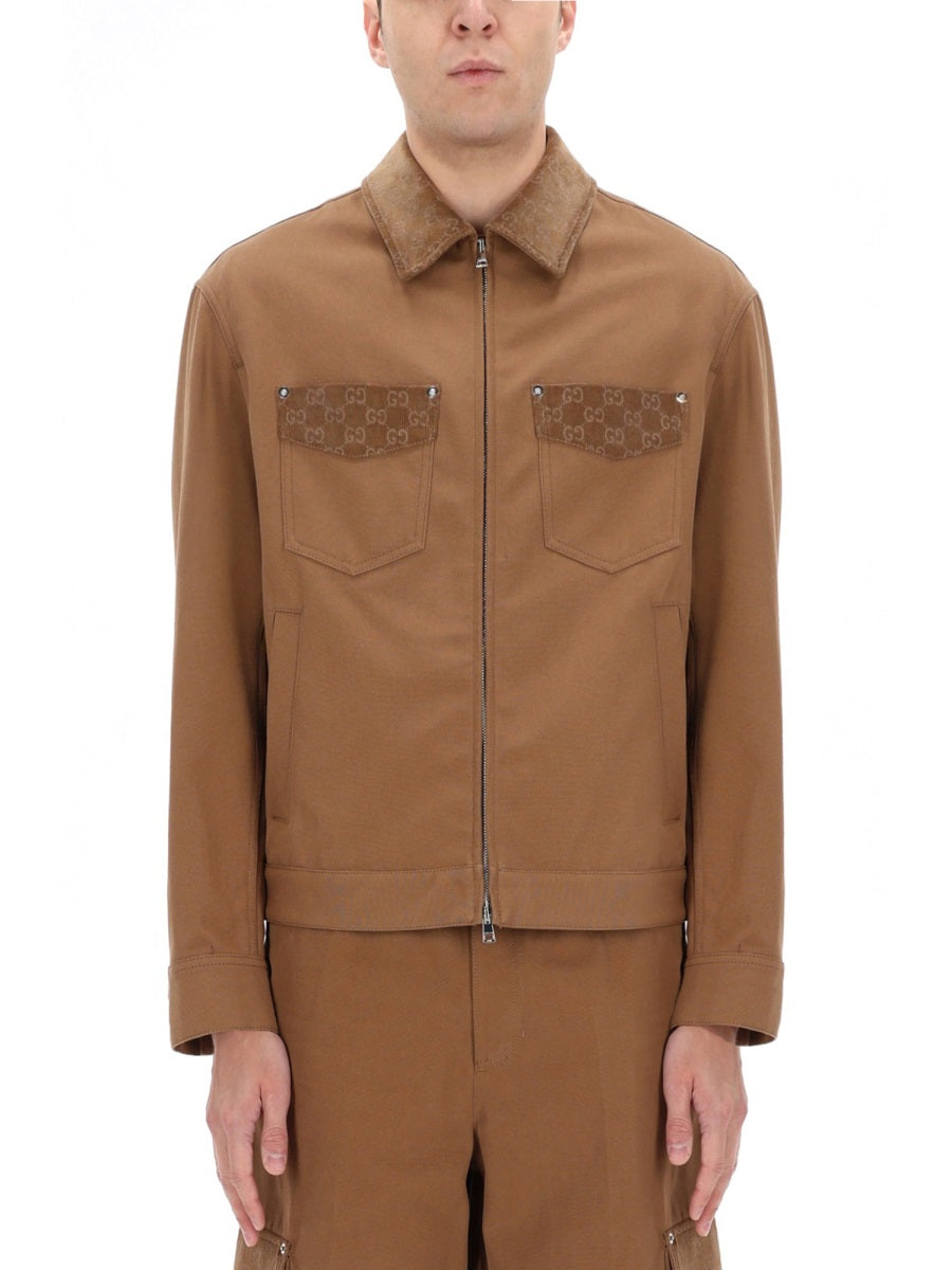 Zip-Up Jacket Beige Cotton