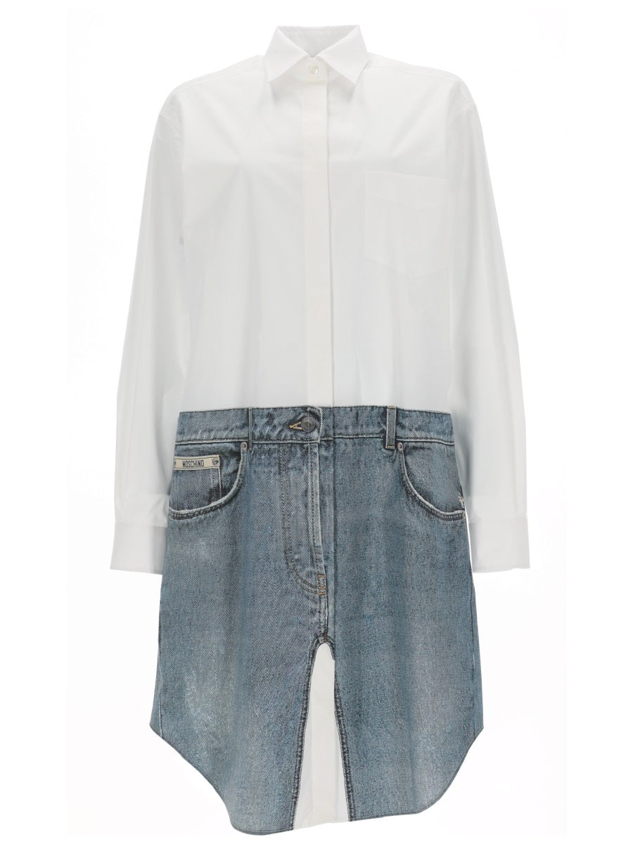 Printed Midi Dress White Cotton Elastane